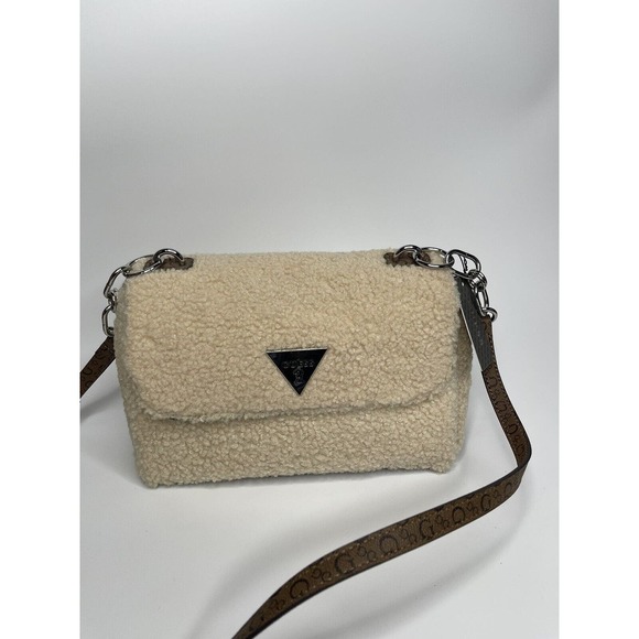 Guess? Sherpa Tunney Flap Bag Crossbody/Shoulder Bag - Cream - NWT - Picture 1 of 4